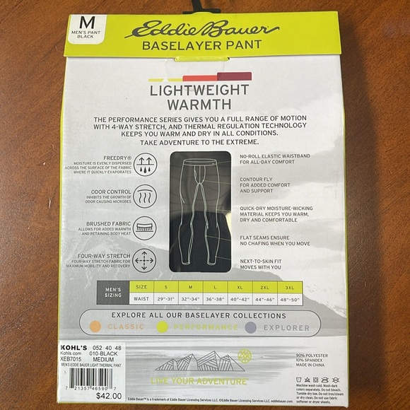 Eddie Bauer Base layer light weight, warmth, pants black M - Picture 2 of 3